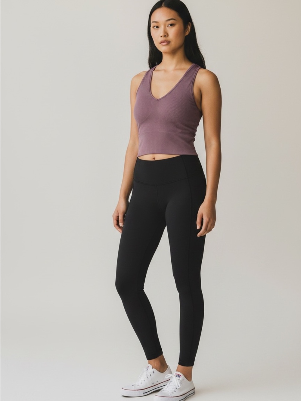 Athleta Aurora Mauve Ribbed V-Neck Tank Top M